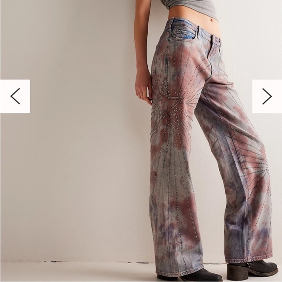 Free people Aurora Mid Rise Straight Jeans size 24 $248- Swarovski Crystals!! - Picture 7 of 16